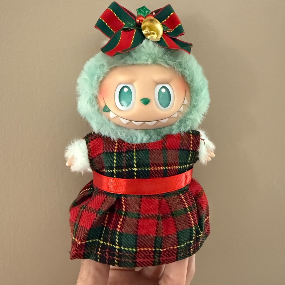 Labubu holiday plaid dress and bow